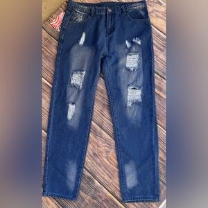 NWT ROMWE Distressed Jeans SZ 34 Blue Denim Straight Leg Streetwear